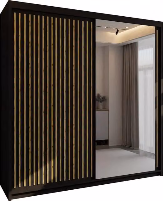 Sliding Wardrobes 4 u Modern Black Sliding Mirror Wardrobe Doors with Glass Doors, Width: 150 cm