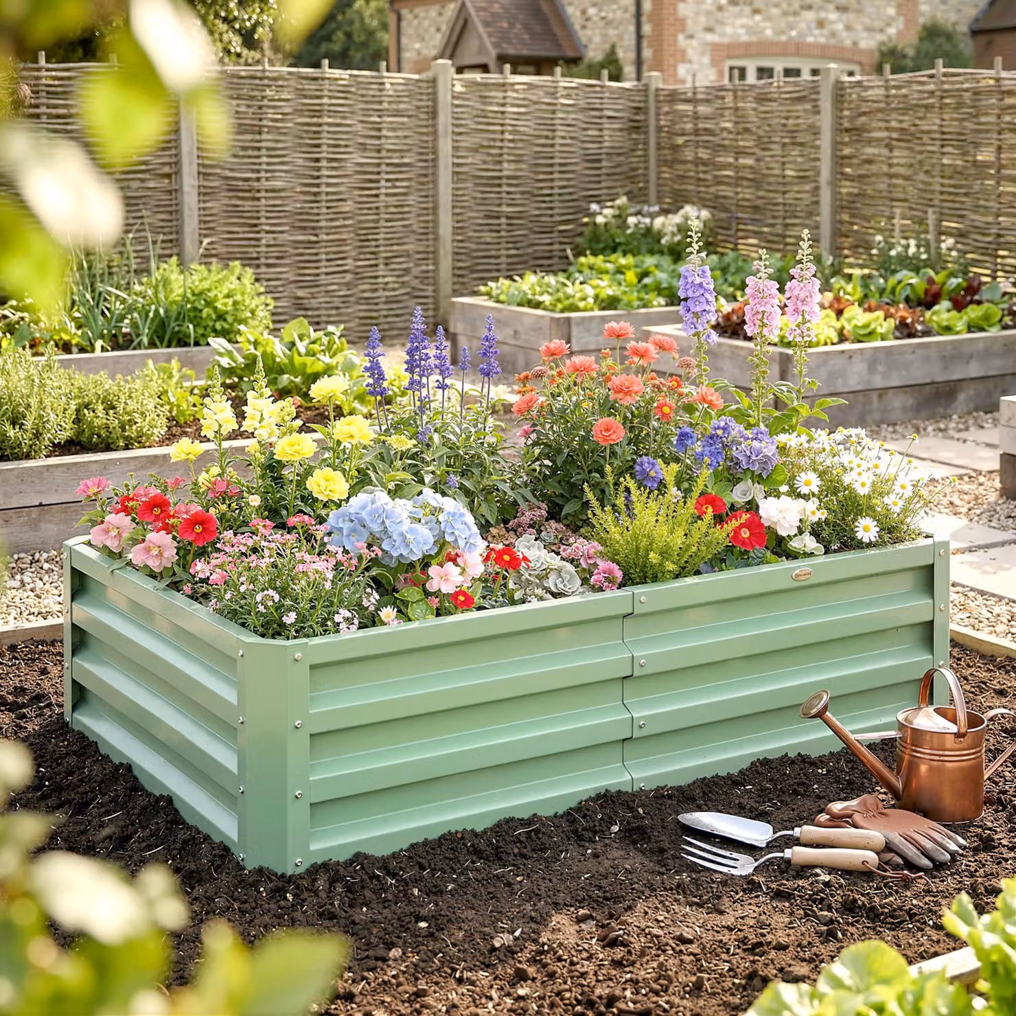 Outsunny Galvanised Steel Raised Garden Beds in Green for Herbs and Vegetables, W/D/H: 60 x 60 x 30.5 cm – 2