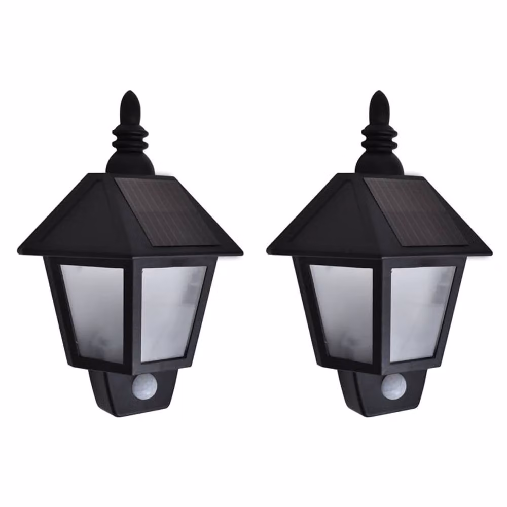 Berkfield Home Solar LED Wall Lamps with Motion Sensor, Black, 2 Pack – 2