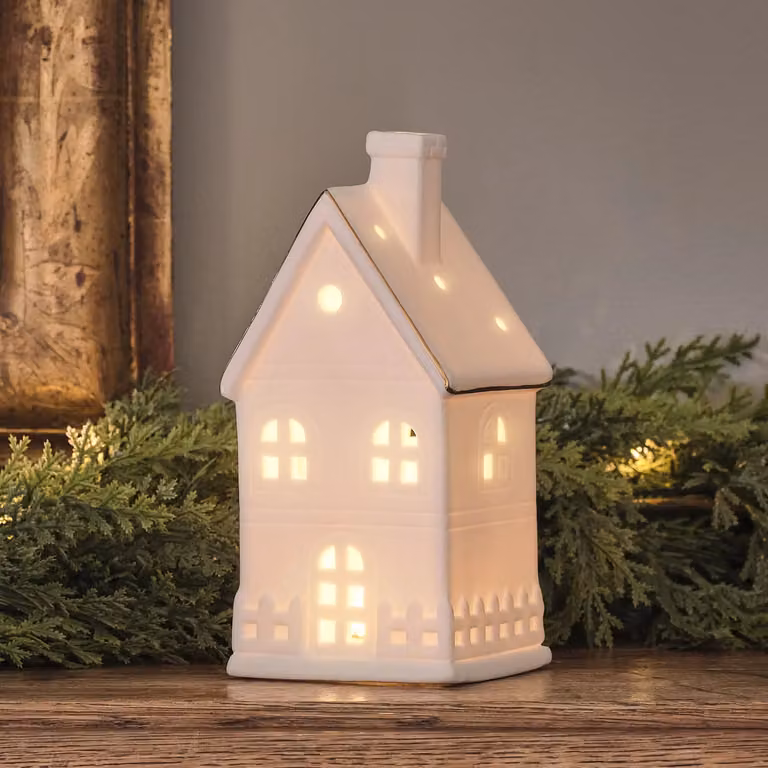 Large White Ceramic Light Up House Tabletop Christmas Decoration