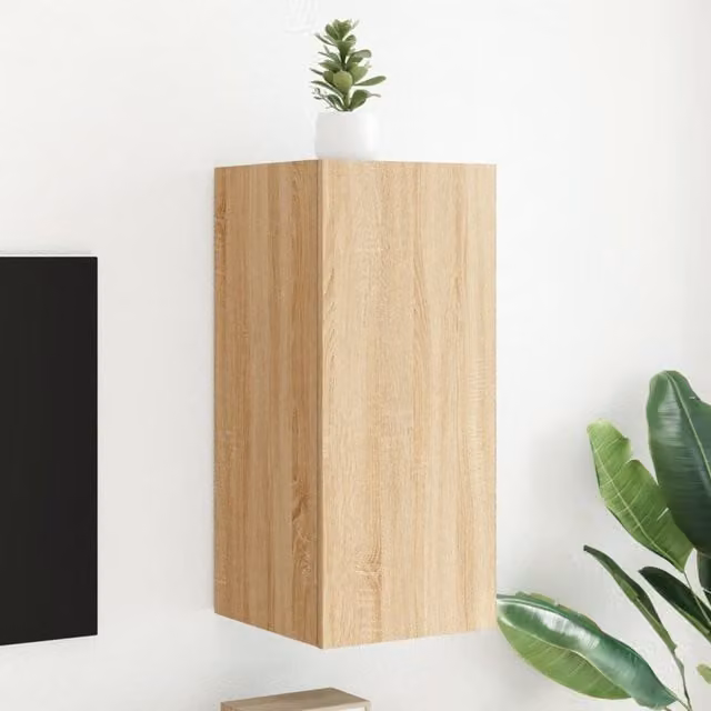 Berkfield Home Modern Wall Mounted TV Cabinet with Integrated LED Lighting in Sonoma Oak Brown, W/D/H: 30.5 x 35 x 70 cm