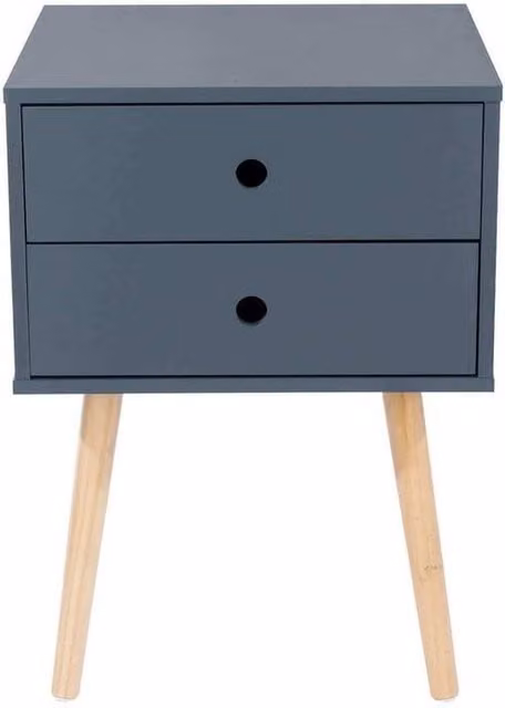 FORGEVIO Modern Blue Lacquered Wood Bedside Cabinet with 2 Storage Drawers