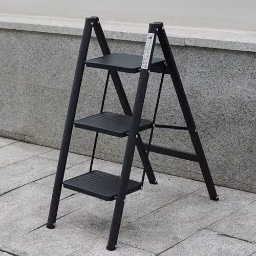 Gr8 Home Black 3 Step Foldable Steel Ladder with Non-Slip Rubber Feet – 6