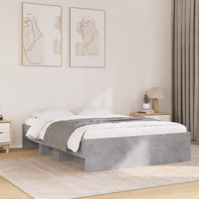 Berkfield Home Bed Frame in Concrete Grey, Engineered Wood, W/D/H: 120 x 190 cm – 1