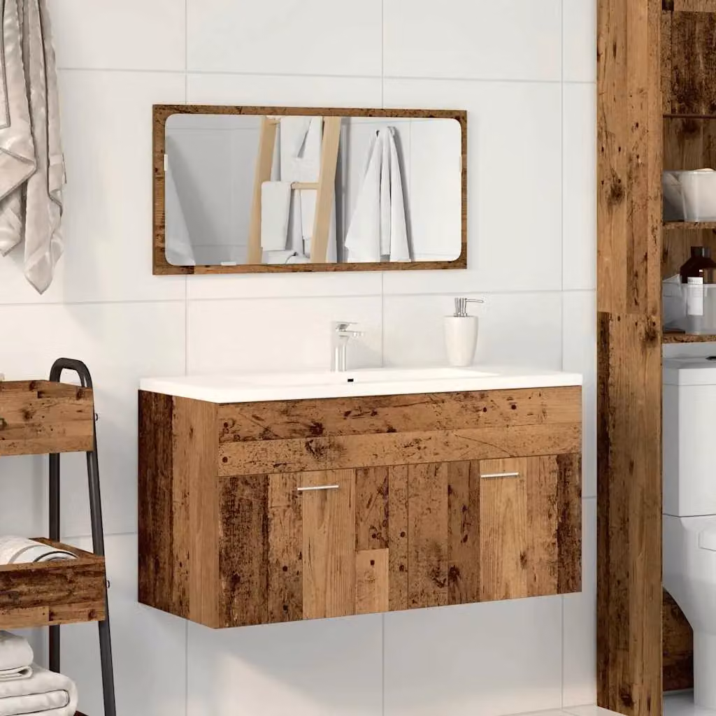 Berkfield Home Wall Mounted Bathroom Cabinet with Mirror in Brown Rustic Old Wood – 2