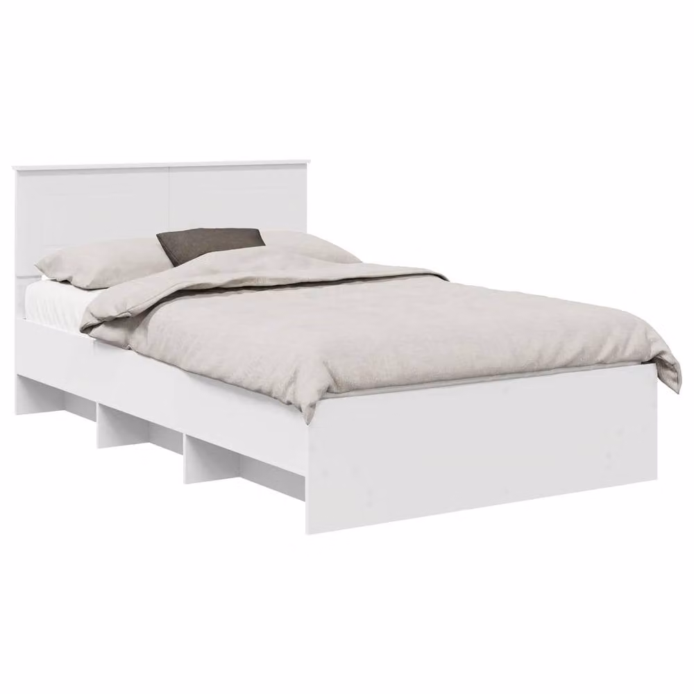 Berkfield Home Modern Bed Frame with Headboard in White, W/D/H: 120 x 123 x 123 cm, Engineered Wood