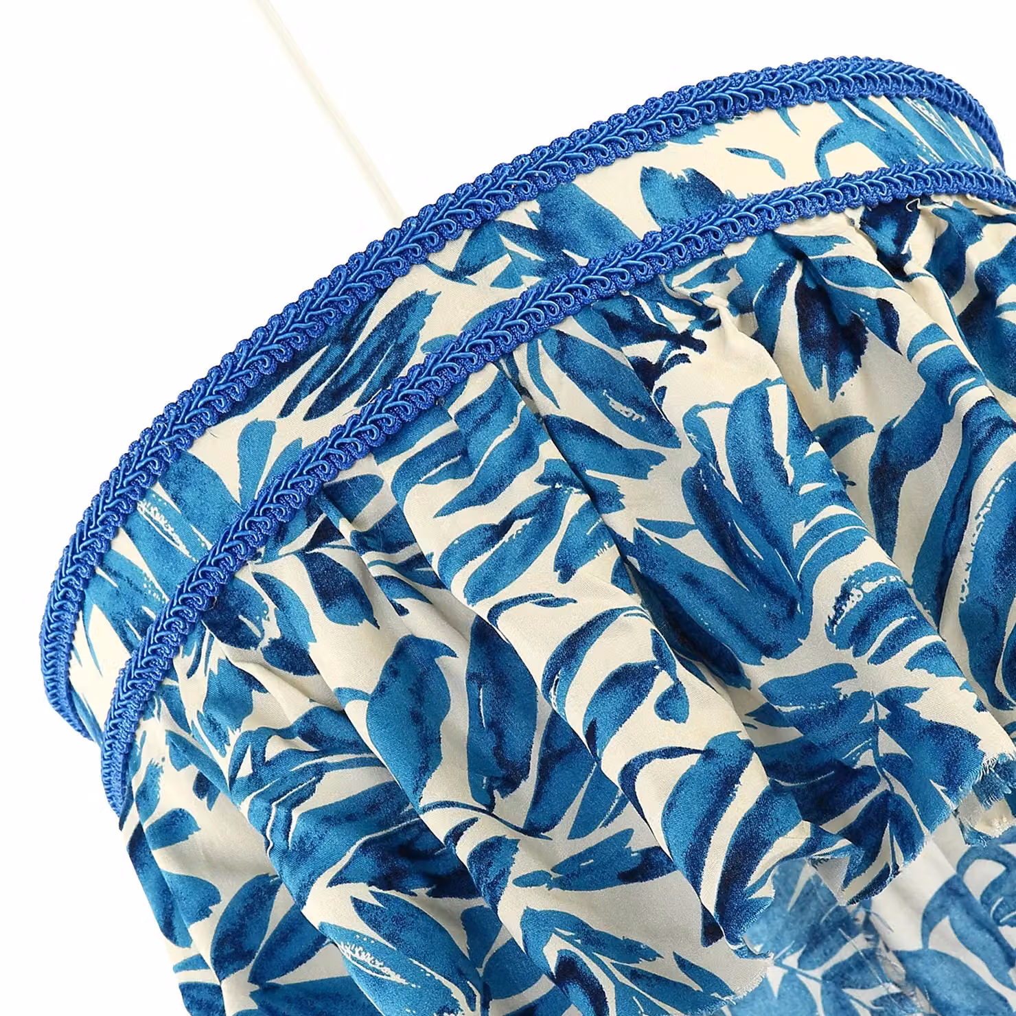 Happy Homewares Hanging Cotton Pendant Shade with Blue Print and Embroidered Trims in Midnight – 3
