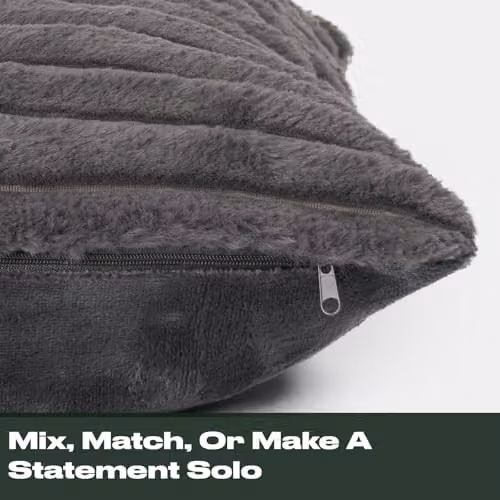OHS Pack of 4 Grey Faux Fur Square Scatter Cushions with Removable Covers, W/D/H: 45 x 45 x 45 cm – 6