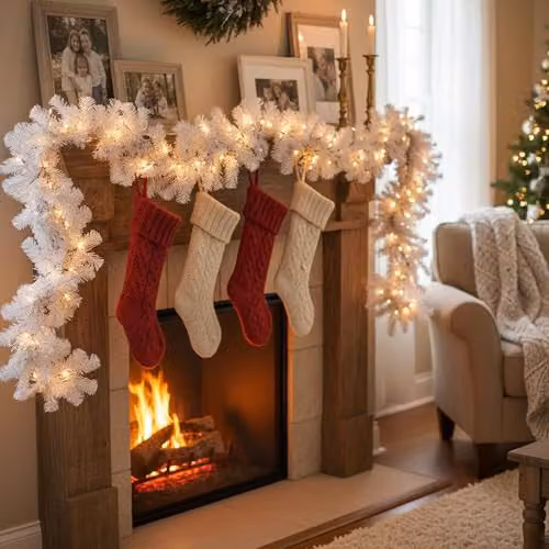 Shatchi 2m Alaskan White Pine Christmas Garland with Warm White LED Lights – 2