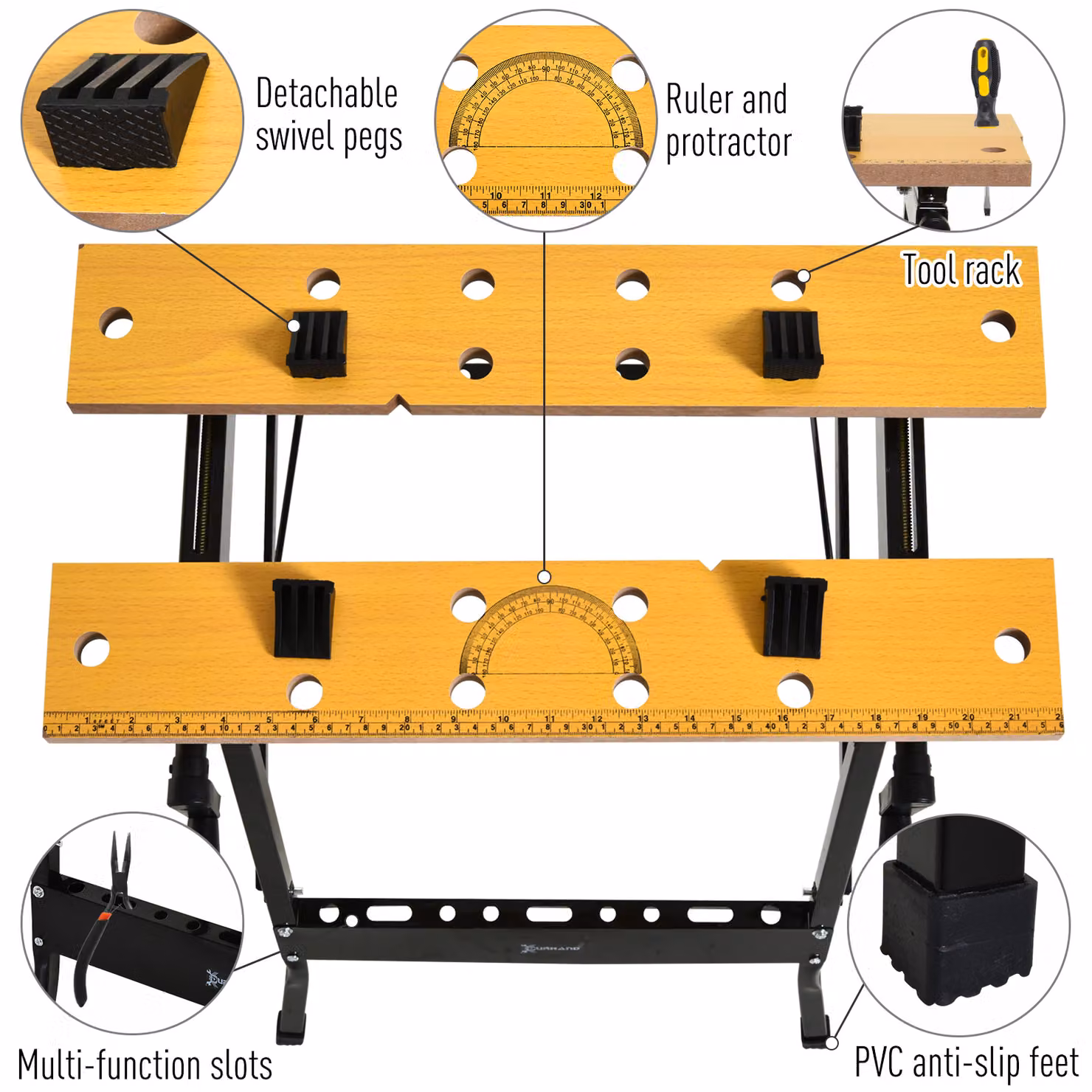 DURHAND 4-in-1 Folding Sawhorse Clamp Table with 4 Adjustable Clamping Pegs, Black – 6