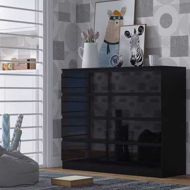 FWStyle Modern 6 Drawer Chest in Black, W/D/H: 120 x 40 x 77 cm – 1