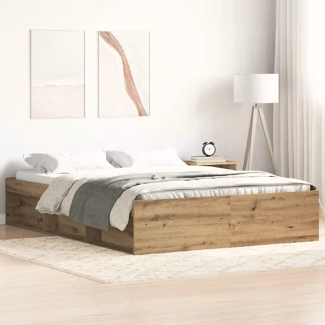 Berkfield Home Artisan Oak Bed Frame in Brown, Engineered Wood, W/D/H: 140 x 200 cm – 1