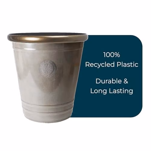 Jack Stonehouse JSH 75L Greco Roman Logo Outdoor Garden Planter, Grey with Gold Brass Rim, Sandstone Effect Recycled Plastic, Diameter: 53 cm – 3