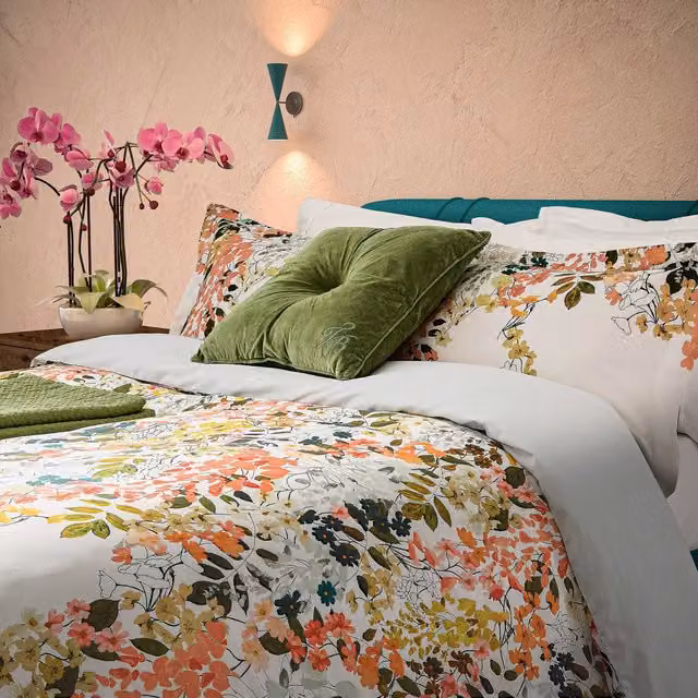 Ted Baker Wisteria Reversible Cotton Mako Satin Duvet Cover and Pillowcase Set, Multicolour, W/D/H: 200 x 200 cm – 1