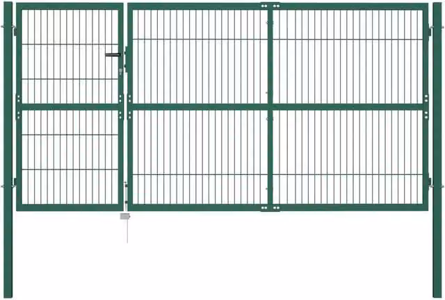 Berkfield Green Steel Single Garden Fence Gate with Posts W: 350 cm, H: 140 cm – 1