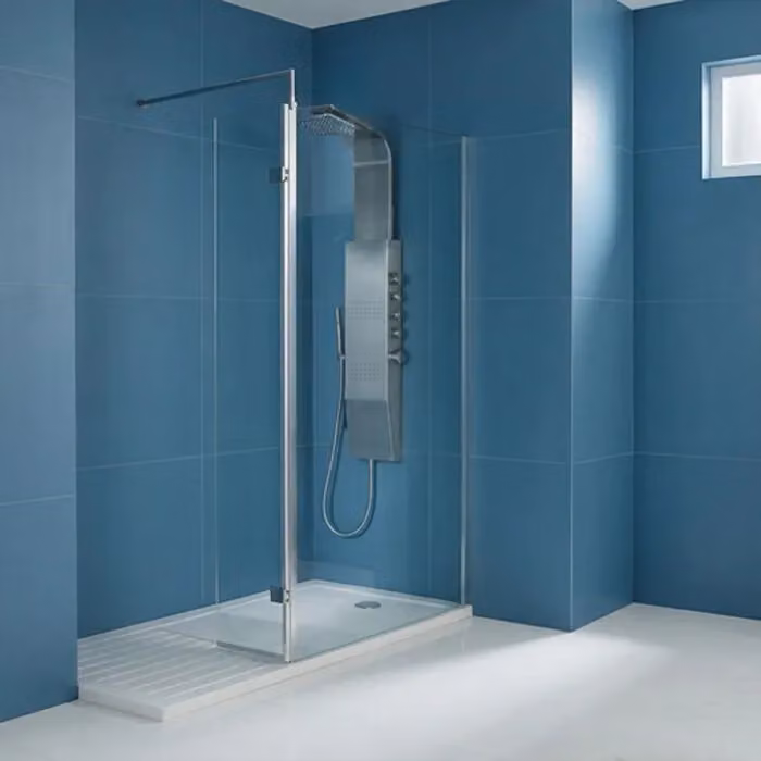 Balterley 8mm Hinged Return Glass Screen and Support Bar, Chrome and Silver, W: 300 mm, H: 1850 mm – 2