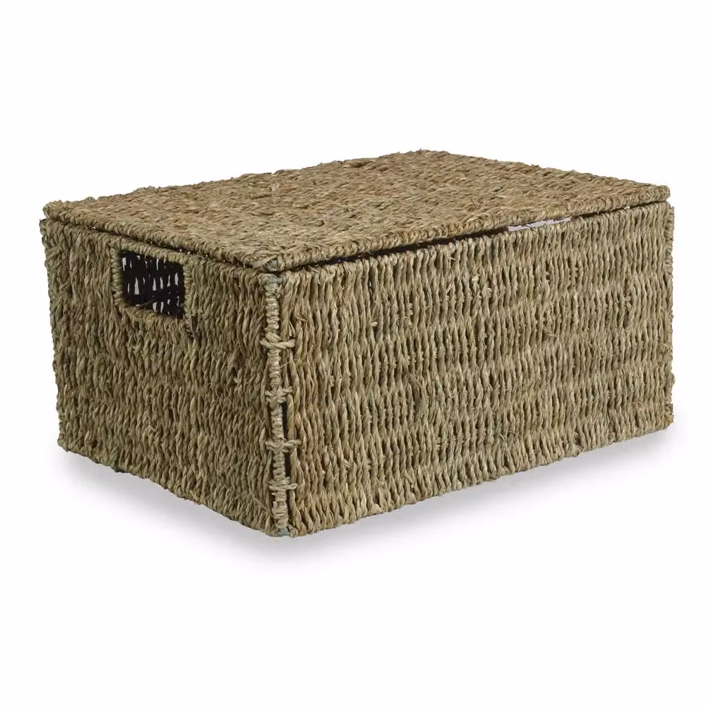 Red Hamper Extra Large Seagrass Storage Basket with Handles in Brown, W: 28 cm, H: 18 cm – 3