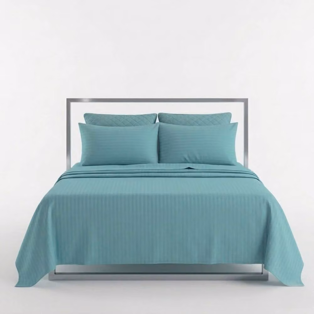 Snug City Luxury Satin Stripe T250 Cotton Rich Soft Flat Sheet Bed Linen in Turquoise, Size: Super King (200 x 200 cm) – 2