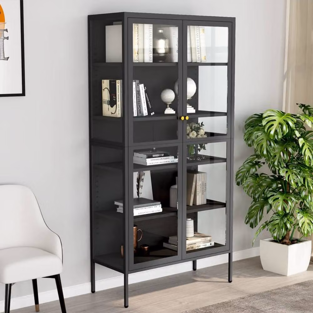 Berkfield Home Anthracite Display Cabinet with Glass Doors and Internal Shelves in Black, W/D/H: 90 x 40 x 180 cm – 2