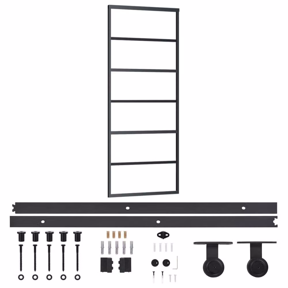 Berkfield Home Sliding Door with Hardware Set, Black ESG Glass and Aluminium, W: 76 cm, H: 205 cm – 2