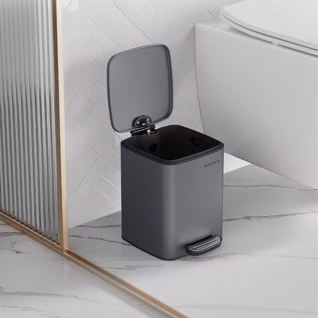 SONGMICS 6 L Steel Pedal Kitchen Bin with Removable Inner Bucket, Grey
