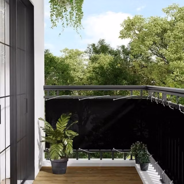 Berkfield Home Balcony Screen in Black, 100% Polyester Oxford, W: 75 cm, H: 800 cm