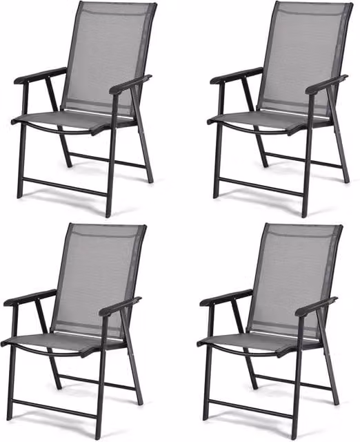 Costway Set of 4 Grey Folding Garden Chairs in Fabric and Metal