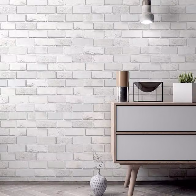 Arthouse Diamond Textured Brick Wallpaper in White