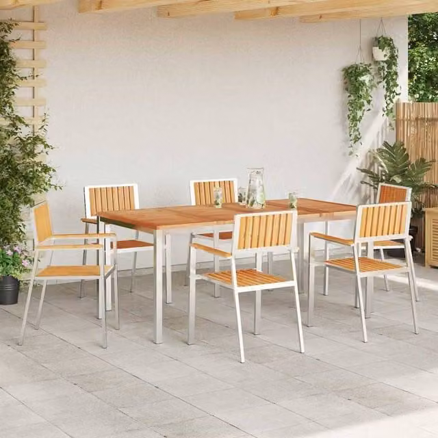 Berkfield Home Set of 6 Stacking Garden Chairs in Brown Solid Teak Wood W/D/H: 54.5 x 56 x 87 cm – 1