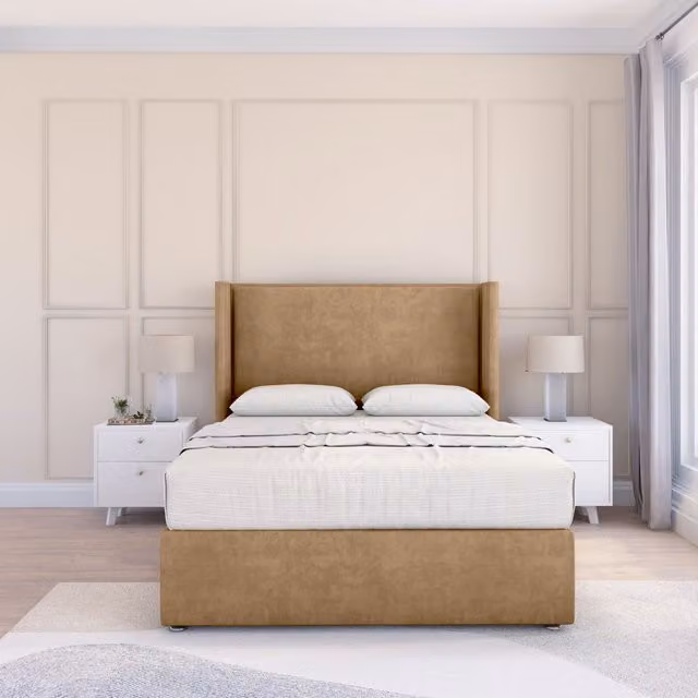 Sloomy Falcon Naples Wingback Bed Set in Light Beige, W/D/H: 120 x 200 cm