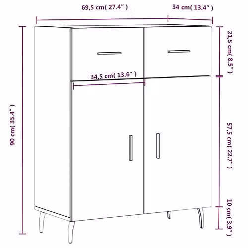 vidaXL Modern Sideboard in Brown Smoked Oak, W/D/H: 69.5 x 34.0 x 90.0 cm – 3