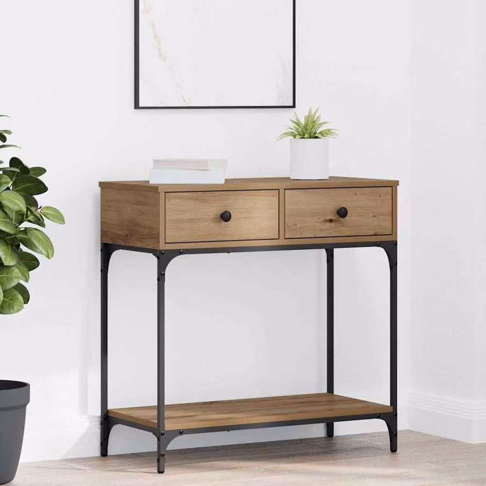 Berkfield Home Artisan Oak Modern Console Table in Brown, W/D/H: 75 x 34.5 x 75 cm – 2