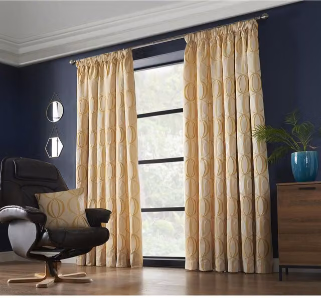 Livinluxury Opaque Yellow Graphic Pencil Pleat Fabric Curtains