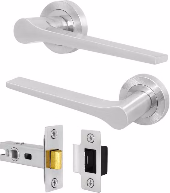 AFIT Satin Nickel Internal Door Handle and Latch Set in Silver with Brushed Aluminium Finish