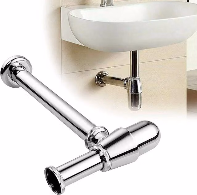 Nes Home Chrome Brass Round Bottle Trap Waste Pipe in Silver