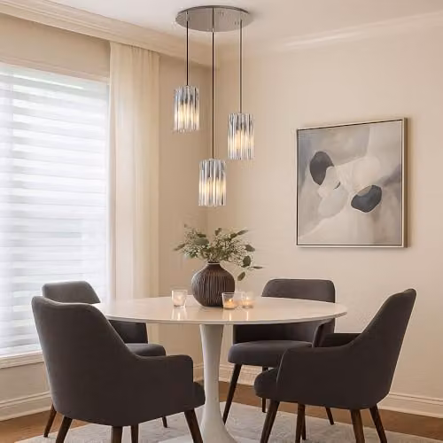 Netlighting Cayden Cluster Pendant Light in Silver with Grey Glass Shades, 3-Bulb E27, Height: 120 cm, Diameter: 38.5 cm – 2