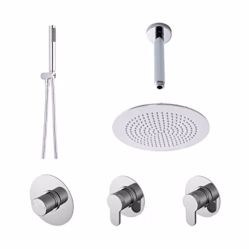 nuie SBR131ST2 Arvan Spa Modern Bathroom Shower Bundle in Chrome with Thermostat Valve, Hand Shower, Overhead Shower and Slide Rail Kit, H: 123 cm