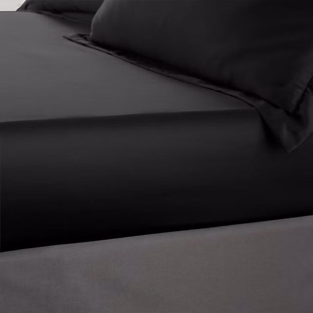 Catherine Lansfield Mako Satin Silky Soft Fitted Sheet, Black, W/D/H: 200 x 200 x 30 cm – 1
