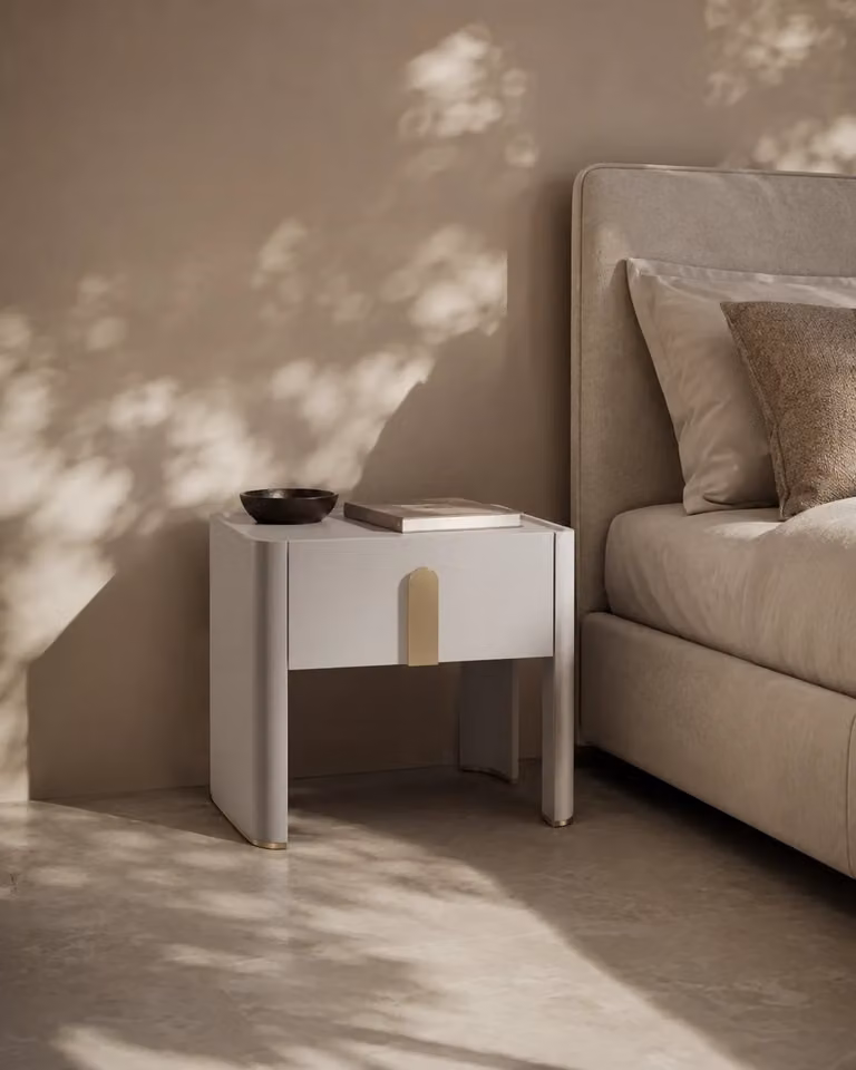 Polaris Bedside Table in Matte Beige