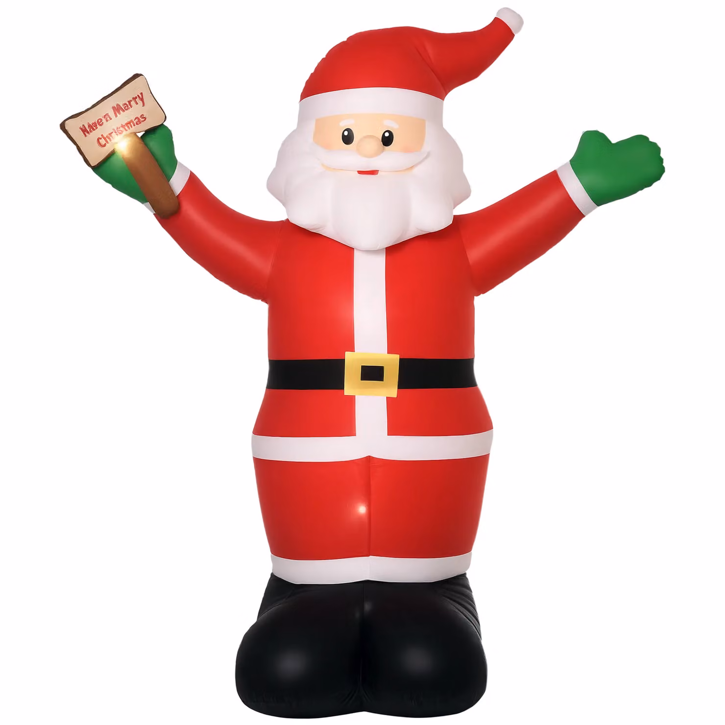 OUTSUNNY 8ft Inflatable Christmas Santa Claus Holding Light Sign of Blessings in Red – 2
