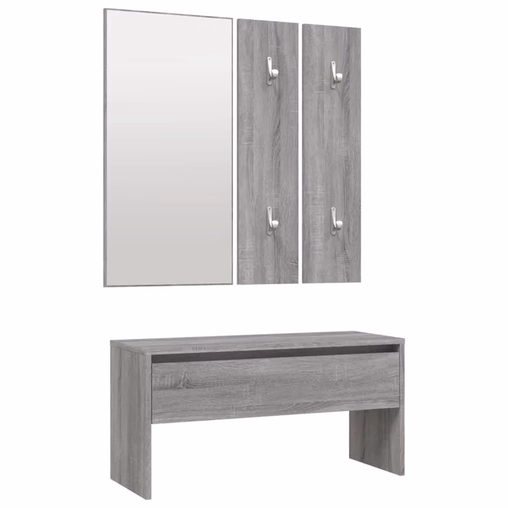 Berkfield Home Modern Hallway Furniture Set in Grey Sonoma, featuring a Bench, Mirror and Wall Rack made from MDF – 2