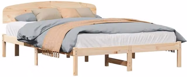 Berkfield Home Modern Bed Frame with Headboard in Beige Solid Pine Wood W/D/H: 160 x 200 cm