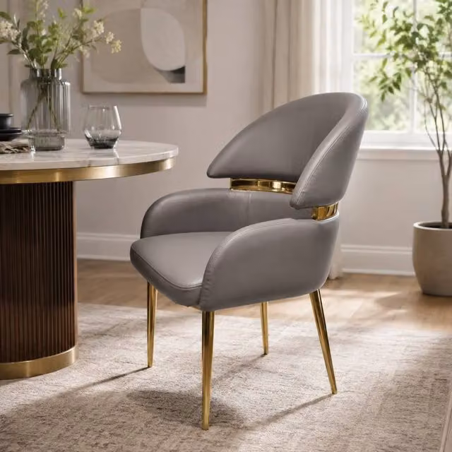 Stratus Interiors Madrid Gold Band PU Leather Dining Chair in Grey