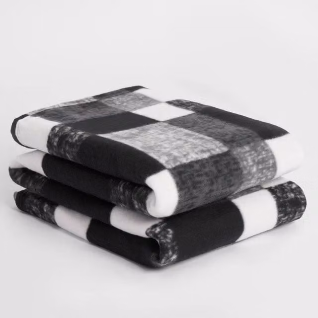 OHS Black Tartan Check Fleece Throw Blanket, W 200 cm x D 240 cm – 1