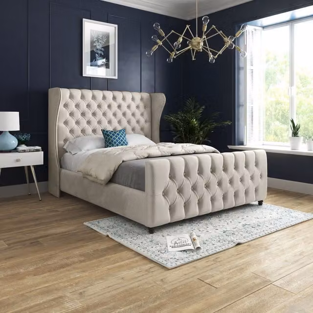 KDMD Donati King Size Upholstered Velvet Bed Frame in Beige – 1