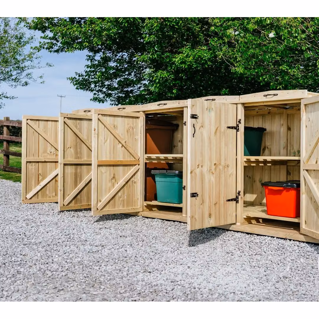 Buttercup Farm Chatburn Bin Store in Brown, Fits 2x 180L/240L Wheelie Bins & 6x Boxes, W/D/H: 148.0 x 80.4 x 120.0 cm – 3