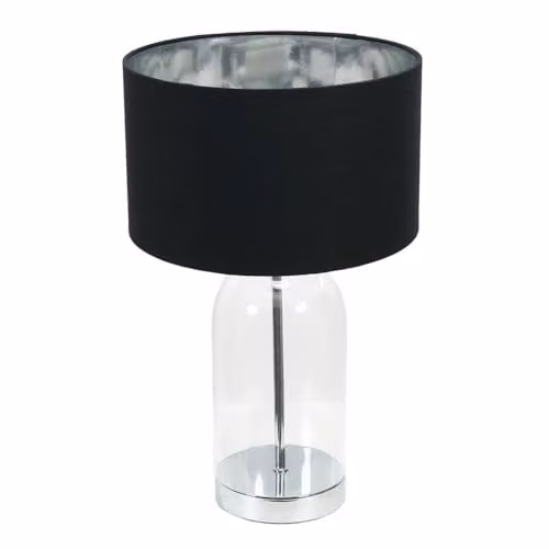 ValueLights Jessy Glass Table Lamp with Silver Base, Black and Chrome Inner Shade and Warm White Bulb