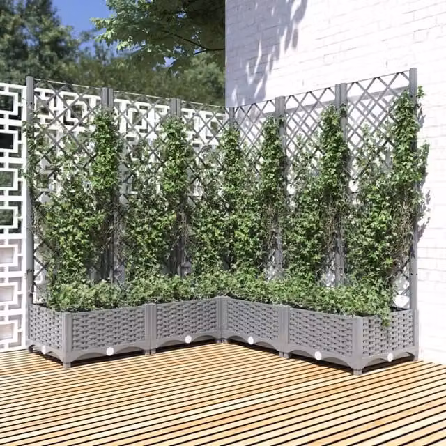 Berkfield Home Garden Planter with Trellis in Light Grey, W/D/H: 120 x 120 x 121.5 cm – 1