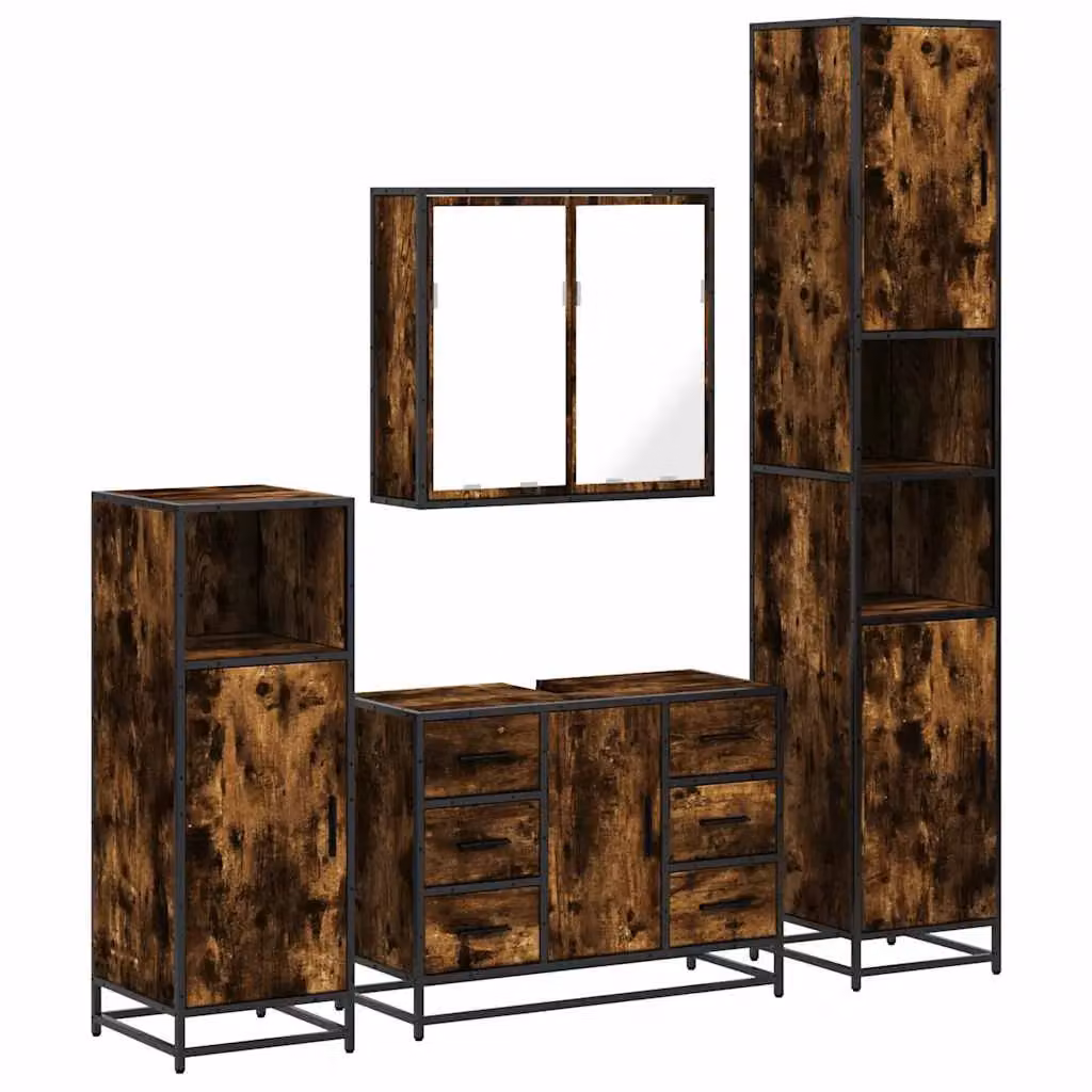 Berkfield Home 4-Piece Industrial Bathroom Furniture Set in Smoked Oak and Brown – 2