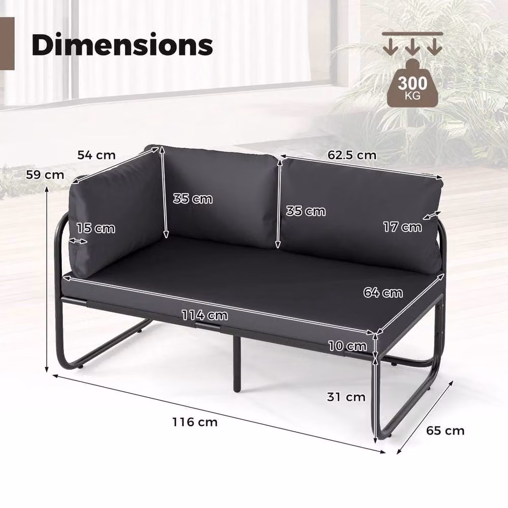SPETLEK Grey Upholstered Patio Loveseat with Removable Fabric Cushions and Metal Frame – 2